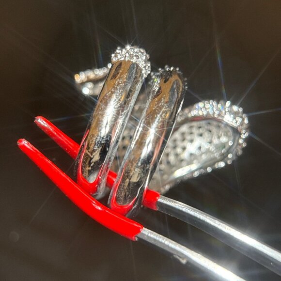 Stunning Pave Black/White Stones with Green Eyes Snake Ring - Picture 6 of 8